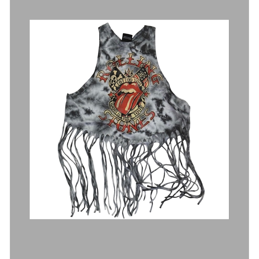 Bravado Rolling Stones Tattoo You 1981 World Tour Tie Dye Fringe Tank Top Small